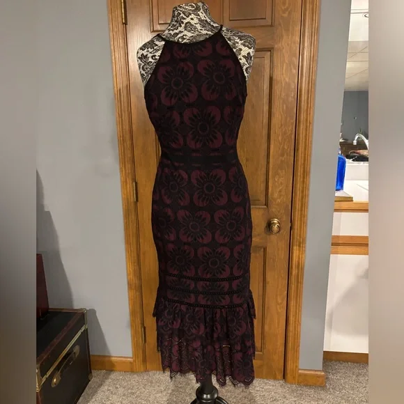 Banana Republic | Skirts | Burgundy And Black Embellished Bubble Midi Dress  | Poshmark